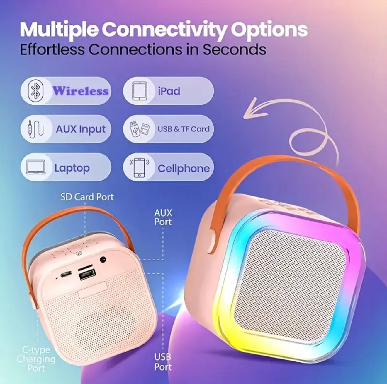Wireless Mini Karaoke Machine w/ 2 Microphones, New 2025 Portable Karaoke Sound System w/ Microphones, Karaoke Sound System For Everyone, Parties, Sporting Events, Travel, School Performances, Gift For All Occasions