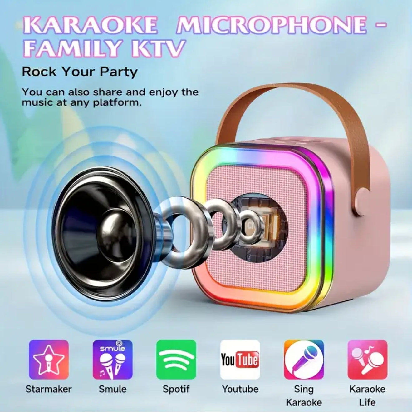 Wireless Mini Karaoke Machine w/ 2 Microphones, New 2025 Portable Karaoke Sound System w/ Microphones, Karaoke Sound System For Everyone, Parties, Sporting Events, Travel, School Performances, Gift For All Occasions