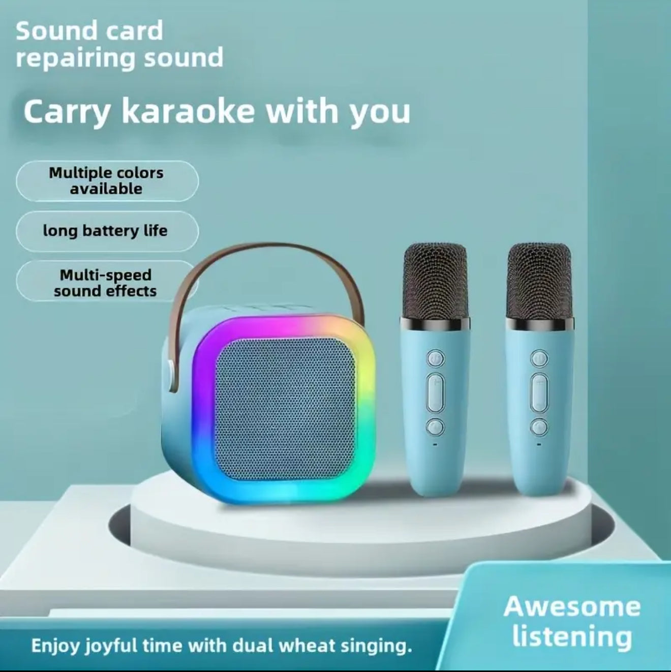 Wireless Mini Karaoke Machine w/ 2 Microphones, New 2025 Portable Karaoke Sound System w/ Microphones, Karaoke Sound System For Everyone, Parties, Sporting Events, Travel, School Performances, Gift For All Occasions