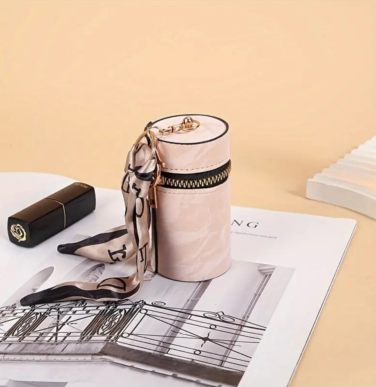 Vintage Mini Coin Purse with Scarf | Small Keychain Purse for Lipstick, AirPods, Keys | Cute Handbag for Women – Travel & Everyday