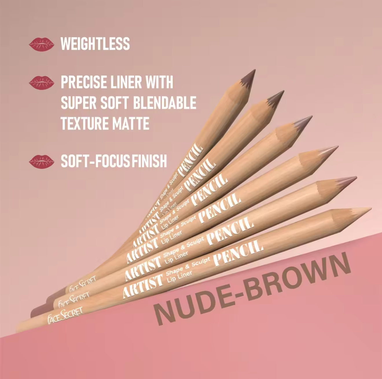 Face Secret Artist Shape & Sculpt Pencil Lip Liners, 6 Pcs Nude-Brown Lip Liner Pencils, Long-Lasting, Waterproof, Matte Finish, Lip Pencil For All Occasions