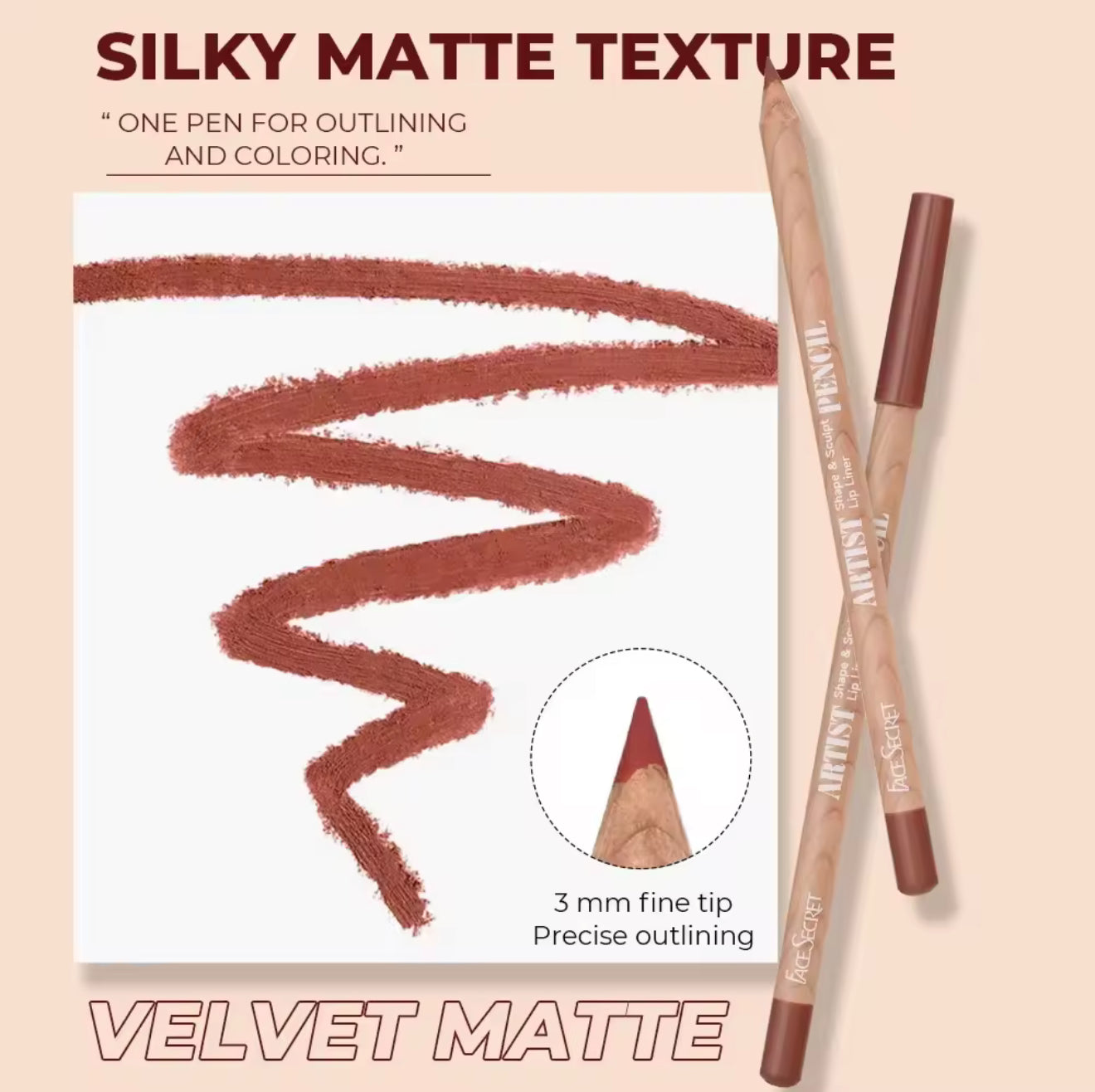 Face Secret Artist Shape & Sculpt Pencil Lip Liners, 6 Pcs Nude-Brown Lip Liner Pencils, Long-Lasting, Waterproof, Matte Finish, Lip Pencil For All Occasions