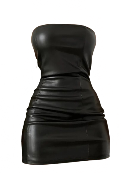 Chanel-Faux Leather Strapless Midi Dress