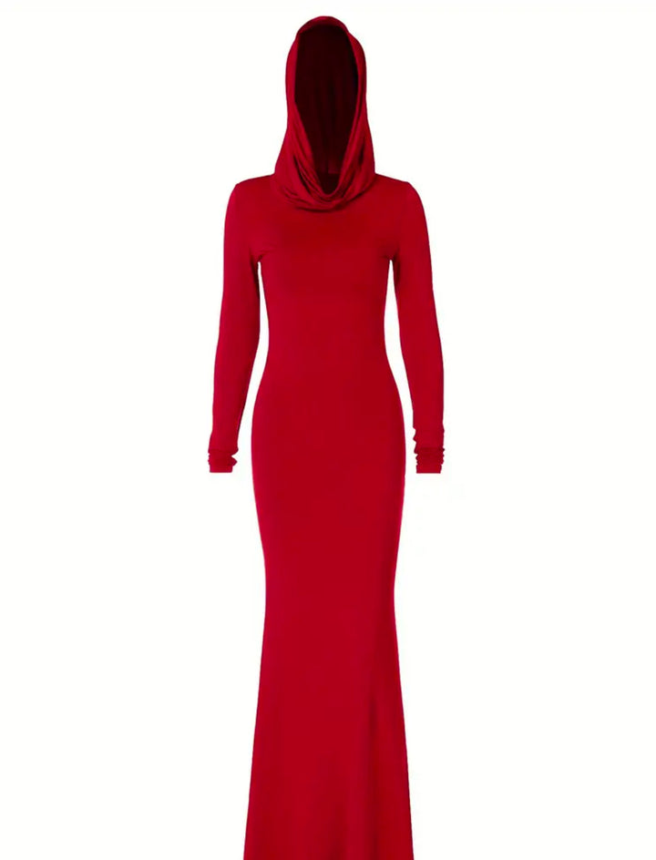 RAVINE-Hooded Maxi Long Sleeve Dress