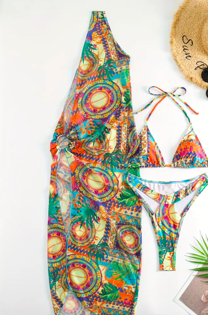 Tahitian Vacay-2 Piece Halter Bikini Set & Cover Up