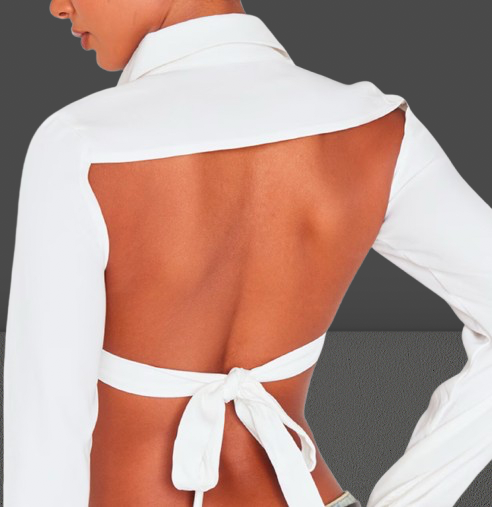 Rynn-Front Button Backless Collar Crop