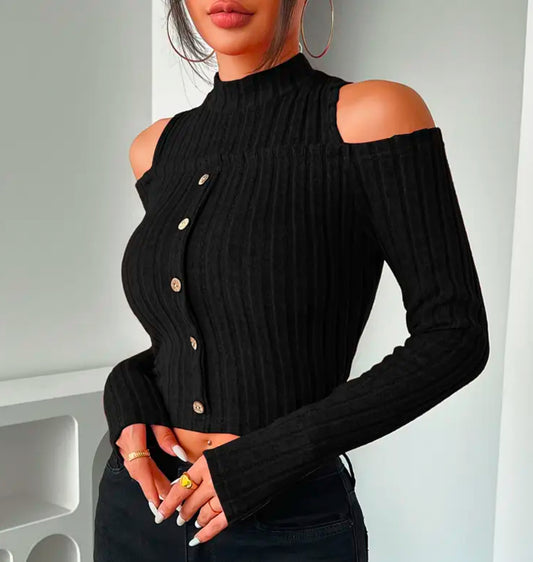 My Strategy-Women’s Knit Front Button Crop