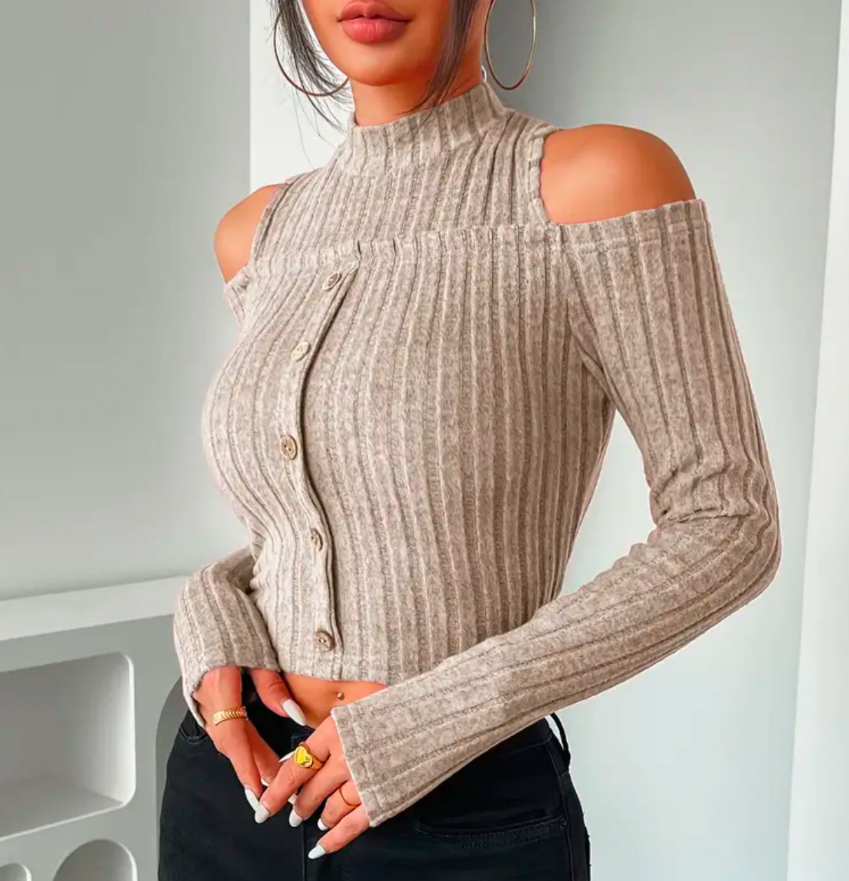 My Strategy-Women’s Knit Front Button Crop