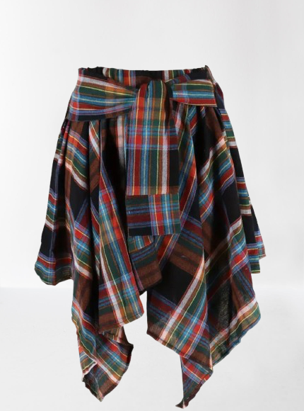 Fallon-Asymmetrical Plaid Tie Front Skirt