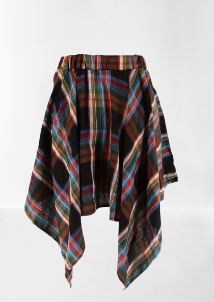 Fallon-Asymmetrical Plaid Tie Front Skirt