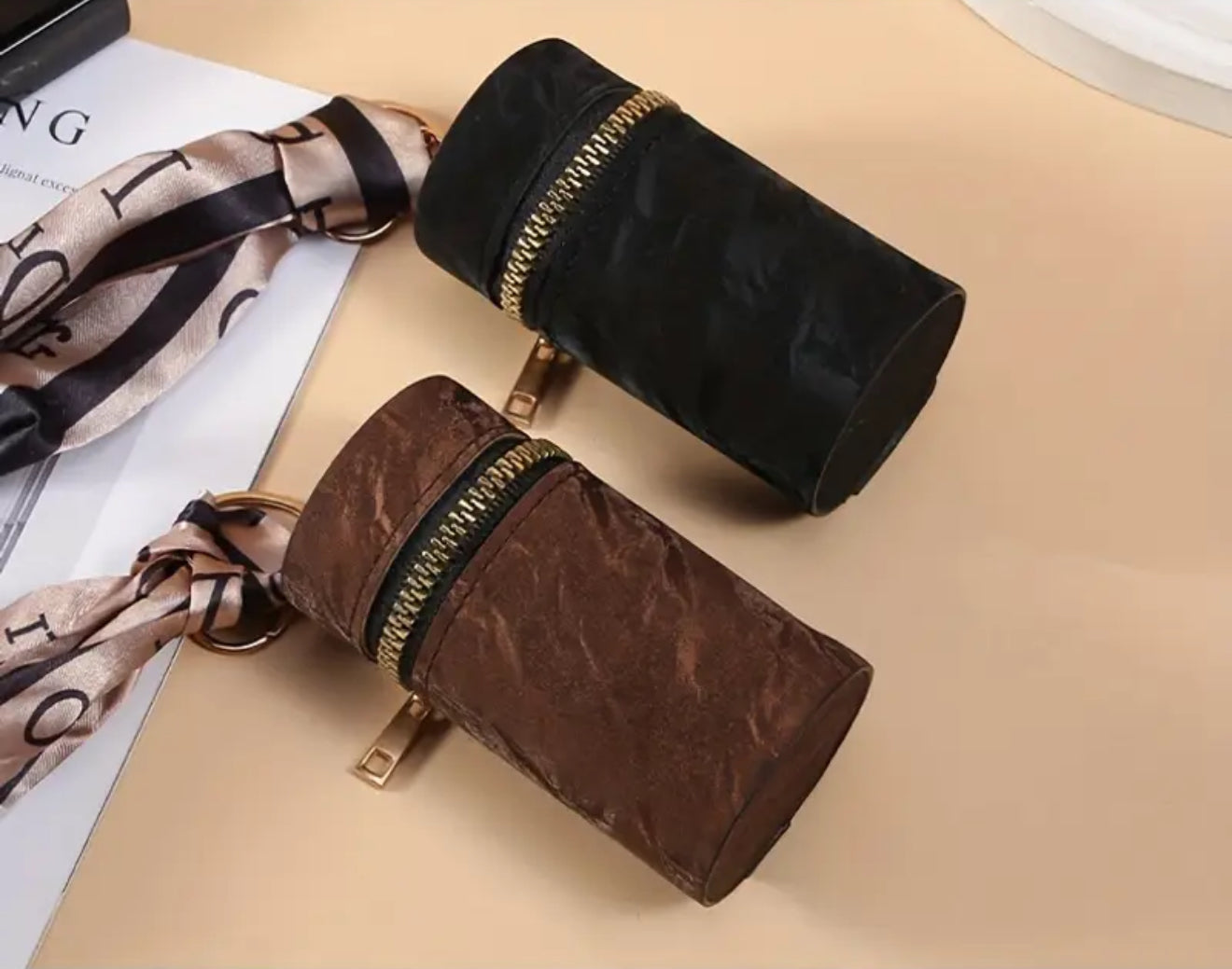 Vintage Mini Coin Purse with Scarf | Small Keychain Purse for Lipstick, AirPods, Keys | Cute Handbag for Women – Travel & Everyday