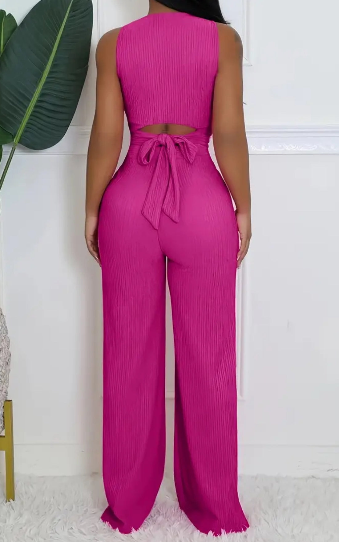 Women’s All Seasons Willow-Pleated Back Tie Top & Wide Leg Pant Set