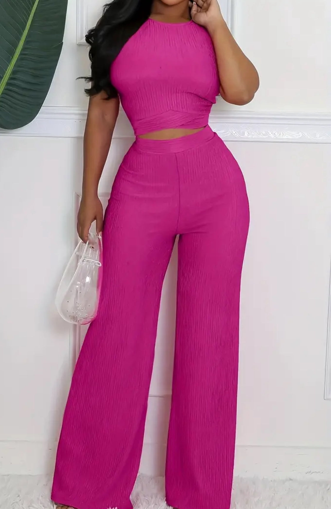 Women’s All Seasons Willow-Pleated Back Tie Top & Wide Leg Pant Set