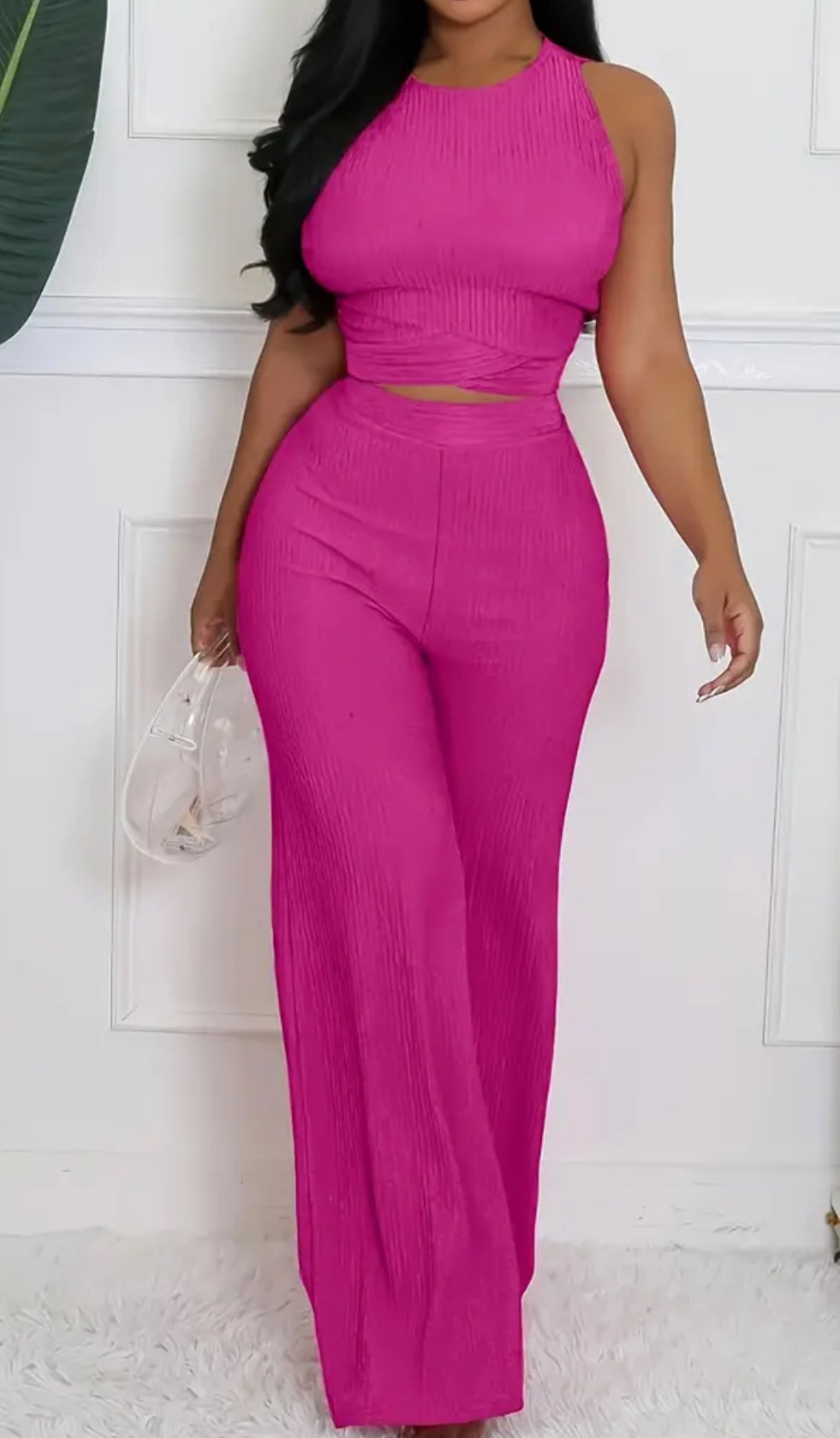 Women’s All Seasons Willow-Pleated Back Tie Top & Wide Leg Pant Set