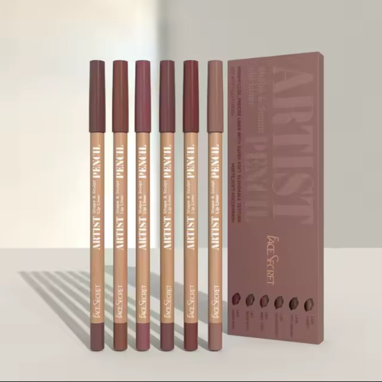 Face Secret Artist Shape & Sculpt Pencil Lip Liners, 6 Pcs Nude-Pink Lip Liner Pencils, Long-Lasting, Waterproof, Matte Finish, Lip Pencil For All Occasions, Women & Girls Make Up Products