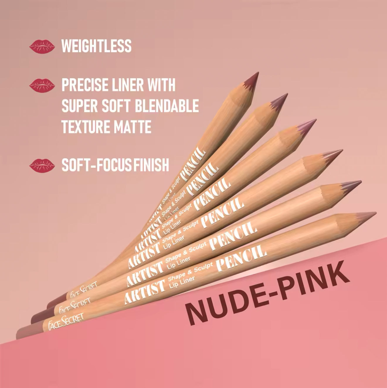 Face Secret Artist Shape & Sculpt Pencil Lip Liners, 6 Pcs Nude-Pink Lip Liner Pencils, Long-Lasting, Waterproof, Matte Finish, Lip Pencil For All Occasions, Women & Girls Make Up Products