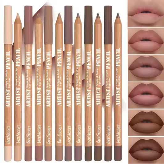Face Secret Artist Shape & Sculpt Pencil Lip Liners, 6 Pcs Nude-Brown Lip Liner Pencils, Long-Lasting, Waterproof, Matte Finish, Lip Pencil For All Occasions