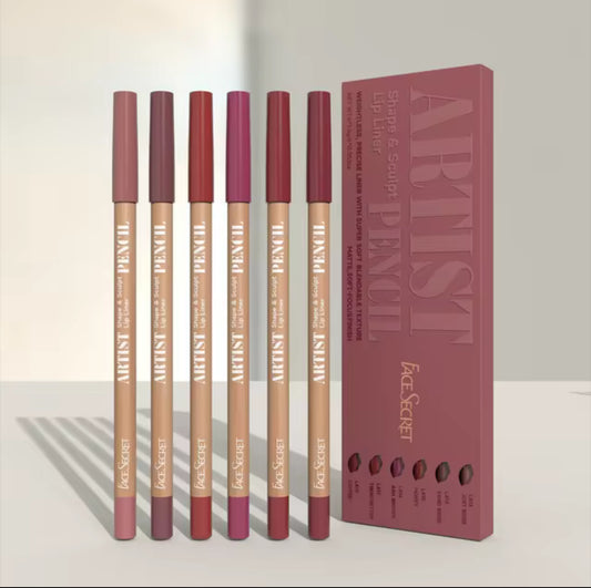 Face Secret Artist Shape & Sculpt Pencil Lip Liners, 6pcs Pink-Rose Lip Liner Pencils, Long-Lasting, Waterproof, Matte Finish, Lip Pencil For All Occasions