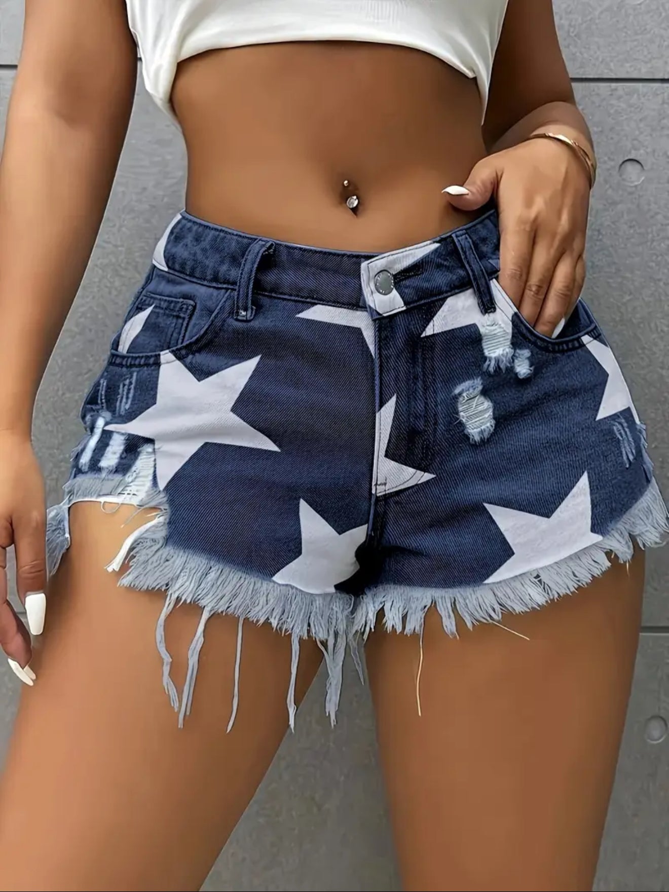 Women’s Ahrin Raw Hem Star Denim Shorts