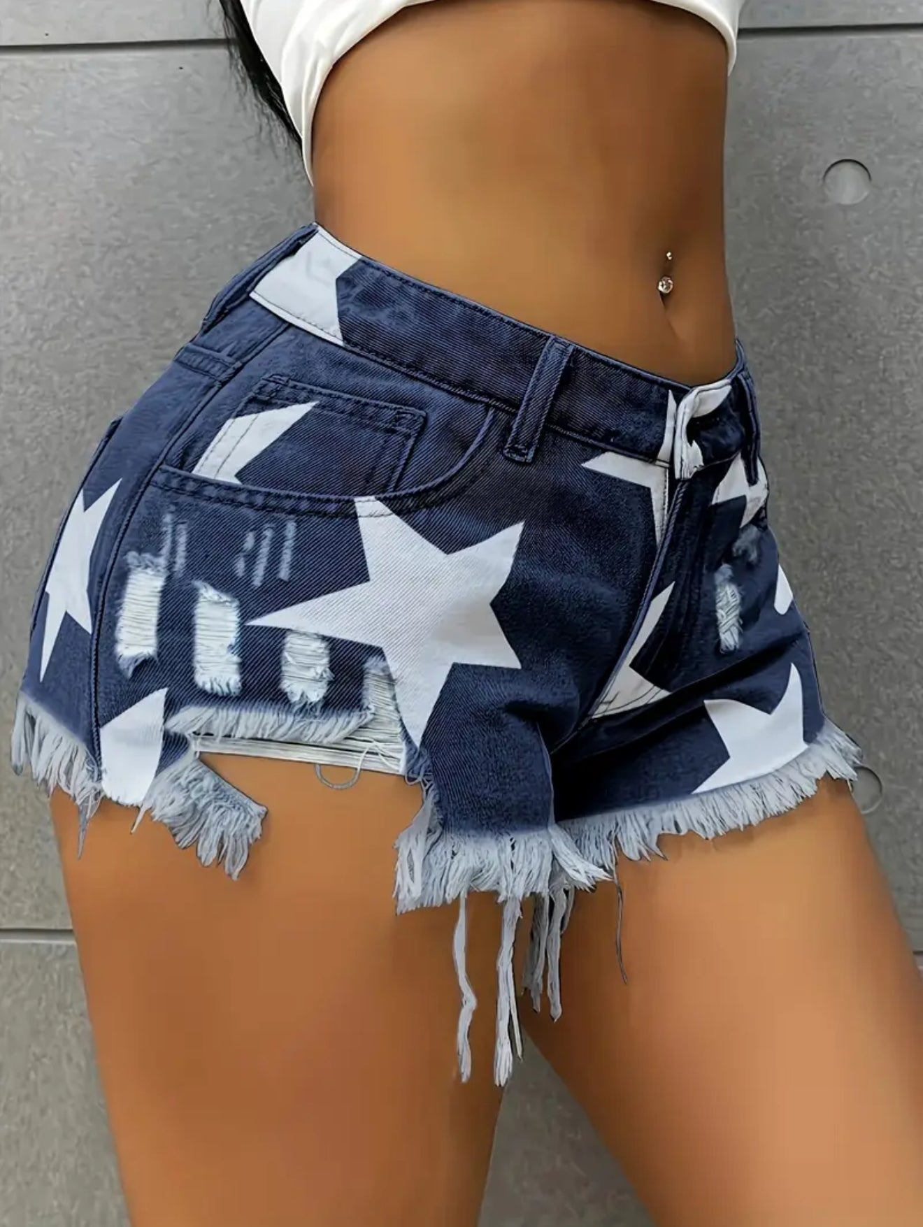 Women’s Ahrin Raw Hem Star Denim Shorts
