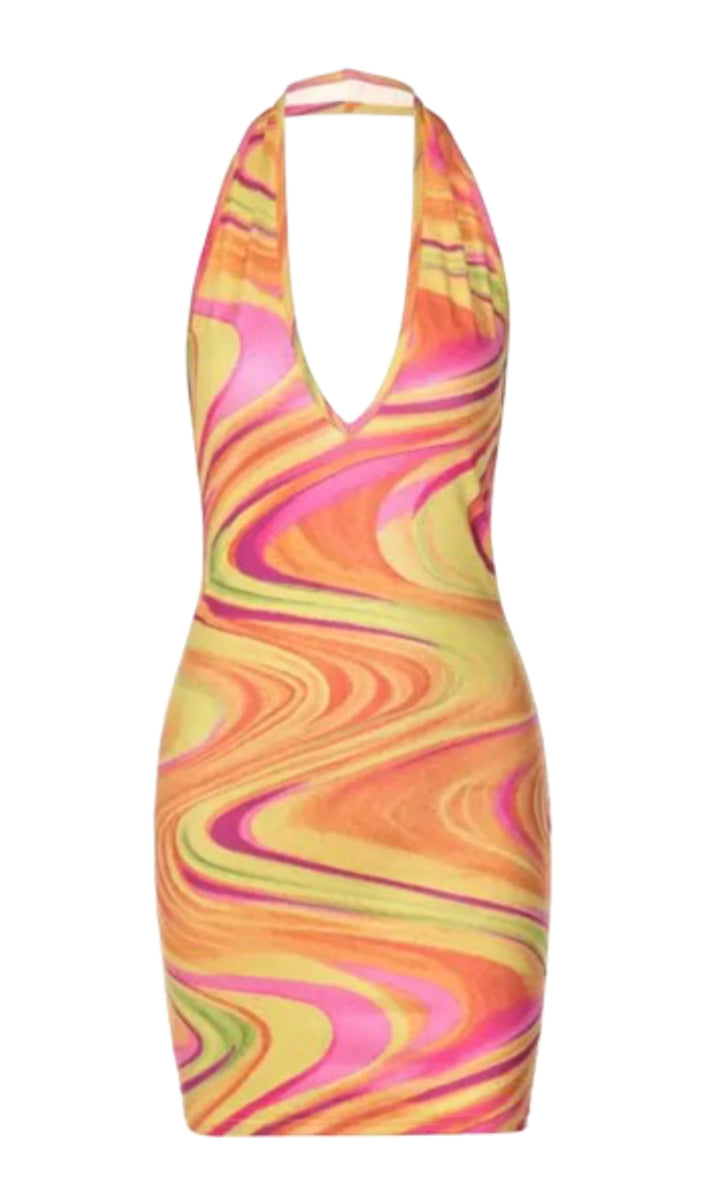 Erika-Halter Abstract Midi Dress