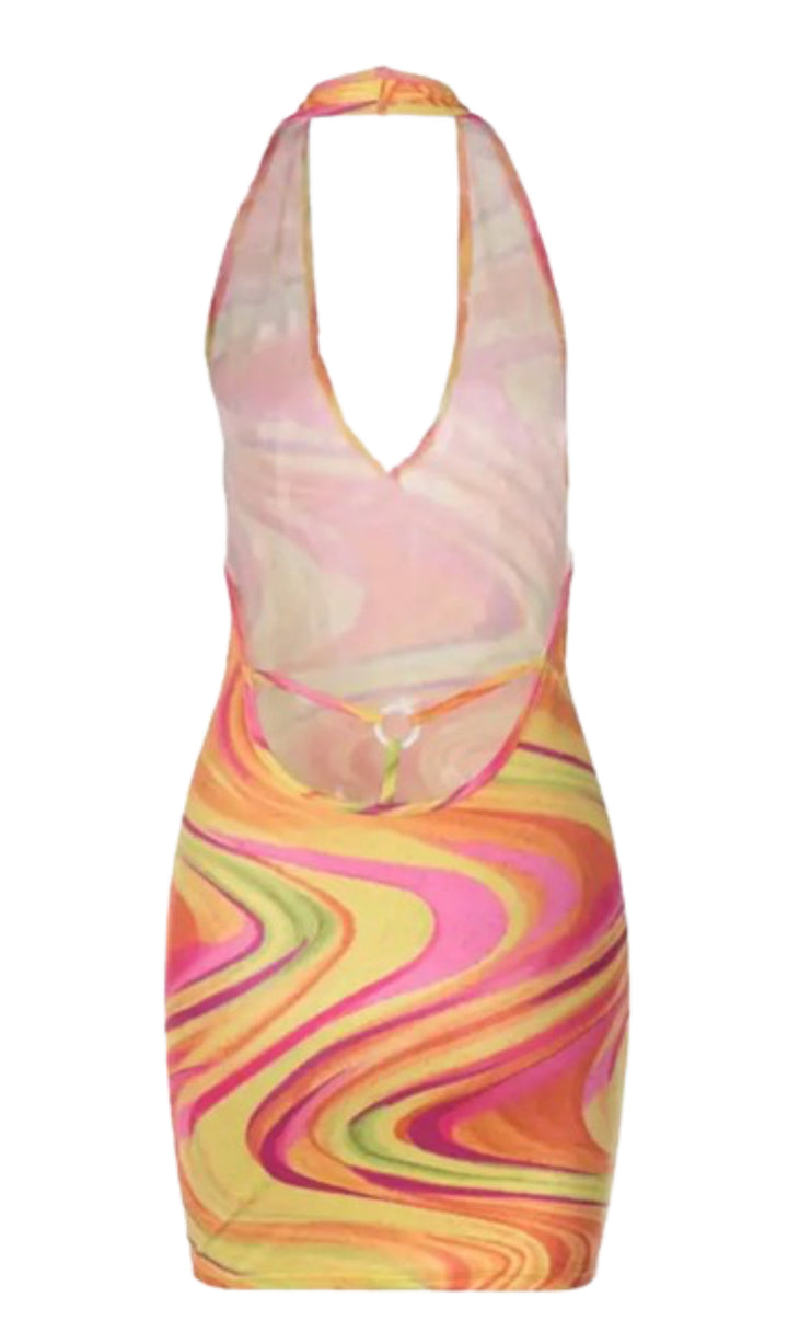 Erika-Halter Abstract Midi Dress