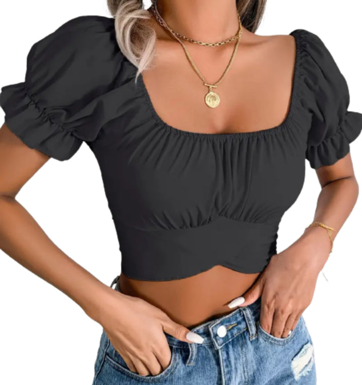 Camdyn-Ruffled Tie Back Crop Top