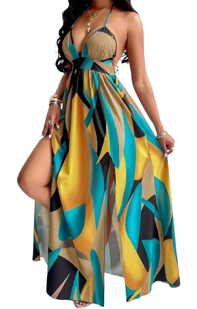 Kyle Blu-Halter Geometric Print Dress