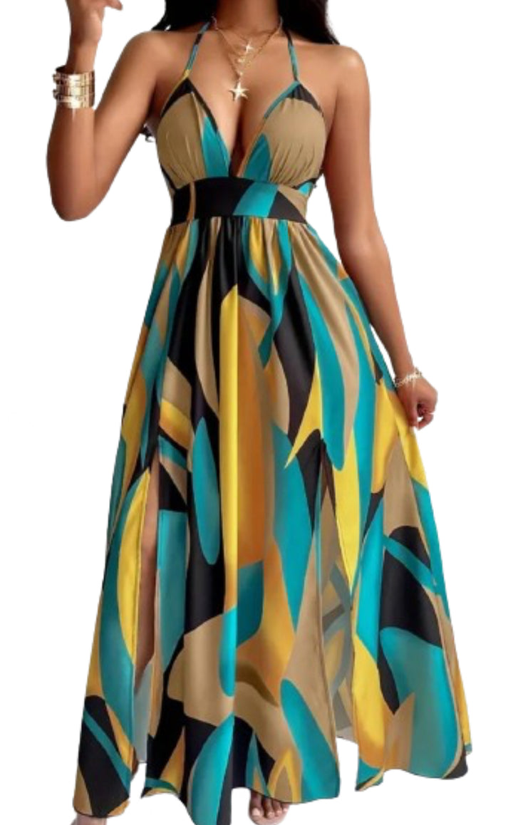 Kyle Blu-Halter Geometric Print Dress